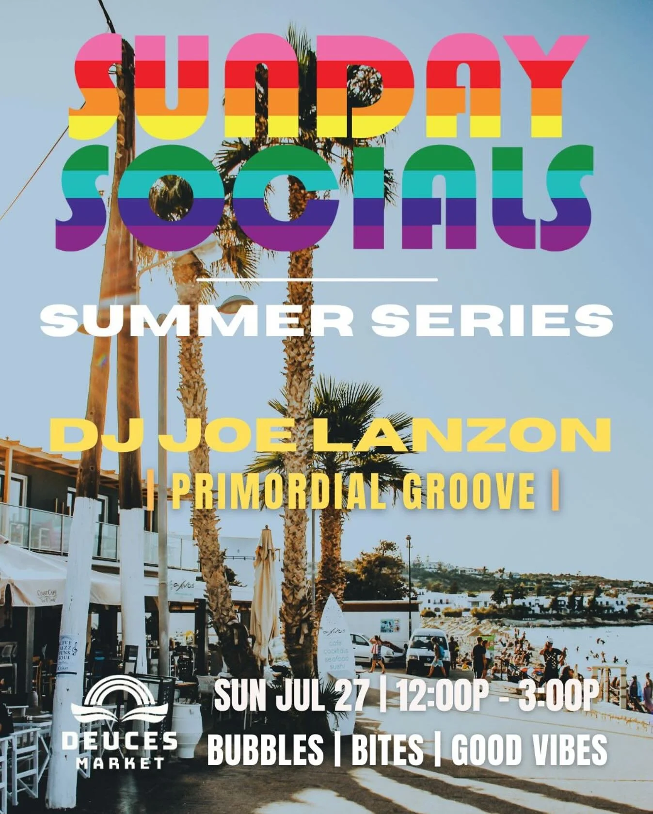 DAYTIME DISCO + SUMMER WATER - No better way to say goodbye to July than soak in the soulful beats of @primordial.groove while tipping back a glass of refreshing summer water. Can you say Assyrtiko?! #deucesmarket #summerwater #donapa #ournapa #lgbtq