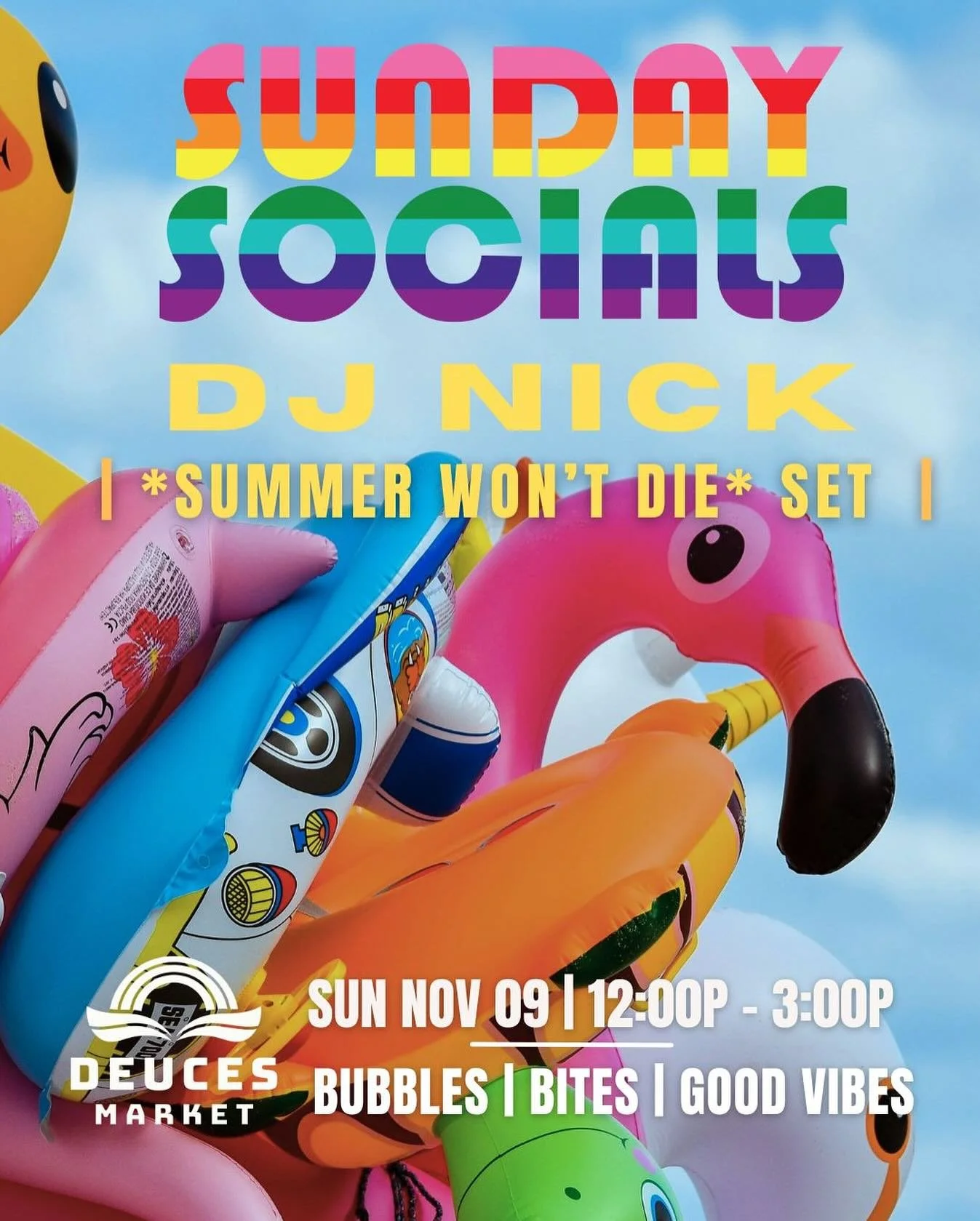 SUMMER WON&rsquo;T DIE SET - 78 &amp; 🌞 Sunday in NOV?! The weather gods keep shining, so come soak in the sun and vibes this afternoon with @nickthaentertainer and some fresh labels that just dropped in the bottle shop. #deucesmarket #visitnapavall