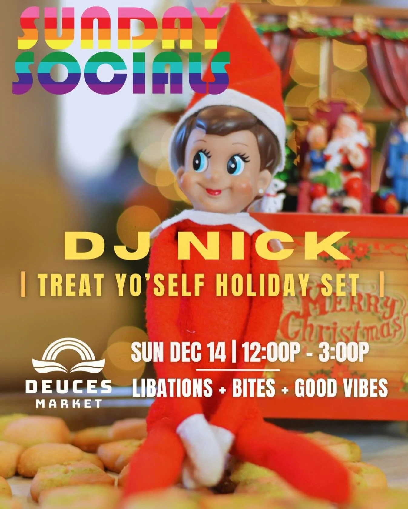 ELF ON A SHELF knows it&rsquo;s been a busy week. Whether holiday shopping or parties have you needing a treat moment, we got you. @nickthaentertainer has a fresh new set and we just launched our holiday drink menu as well. Come join for a spell. #de