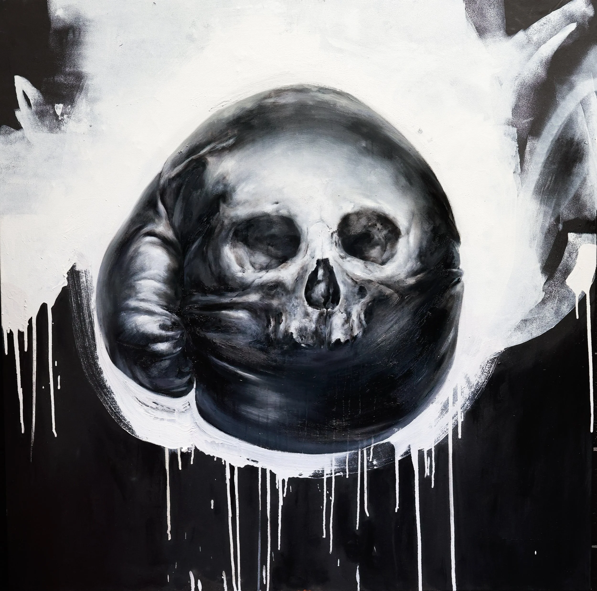 Shadow Boxing. 50"x 50". Oil on wood panel, 2025.