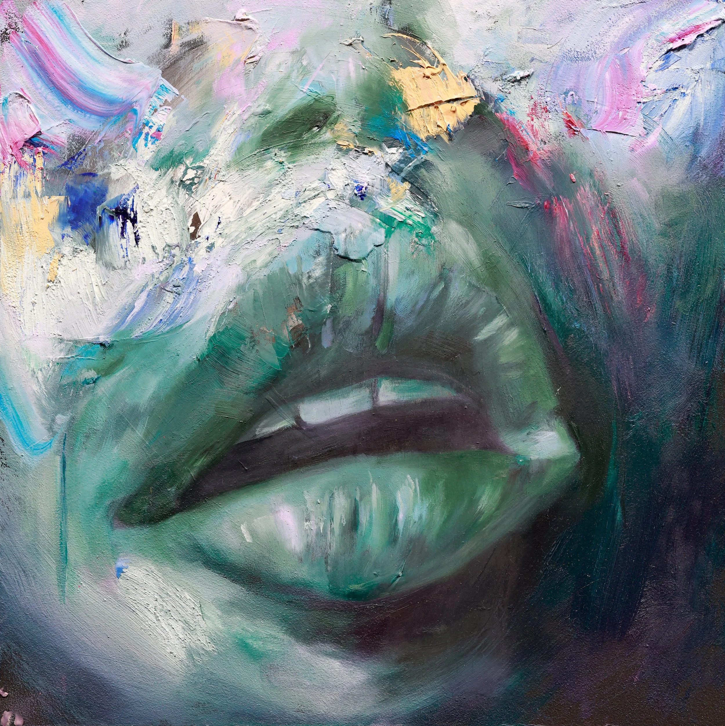 SOLD. Kiss of Color NO.3. Oil on wood panel. 12"x12".