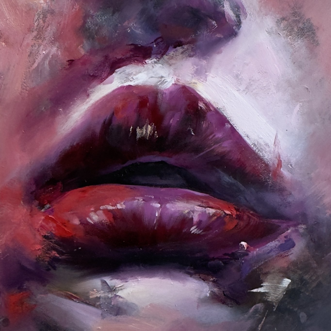 SOLD. Kiss of Color NO.13. Oil on wood panel. 16"x16".