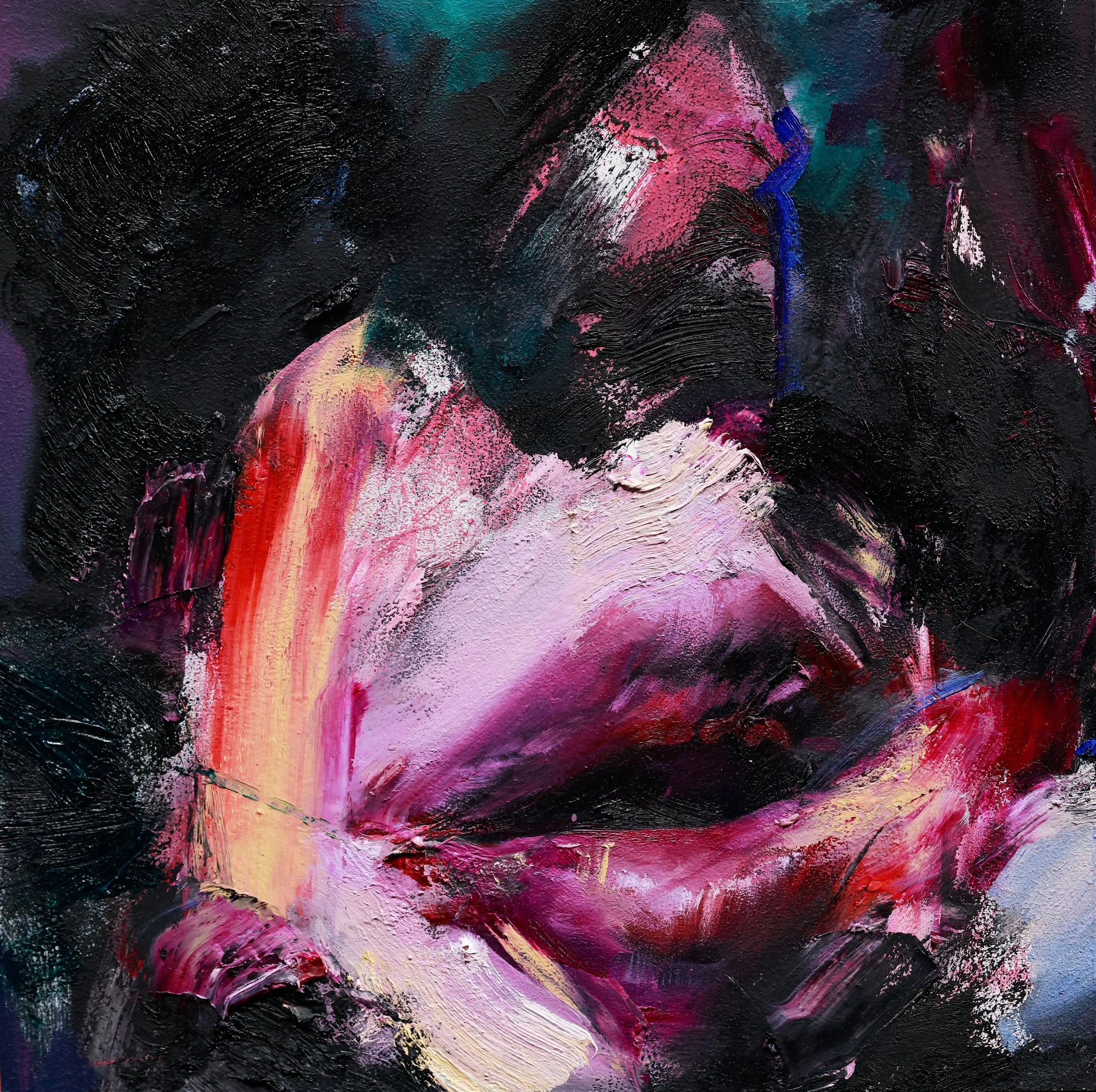 SOLD. Kiss of Color NO.1. Oil on wood panel. 12"x12".