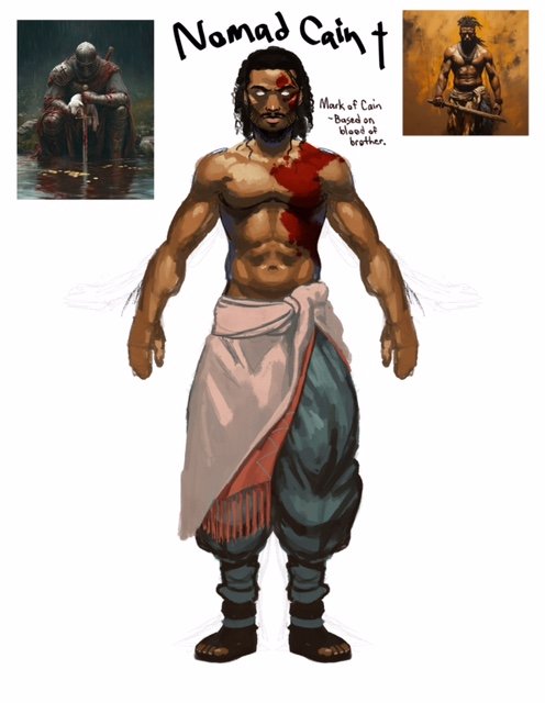 Character Concept Art or Godhood Comics' Cain character.