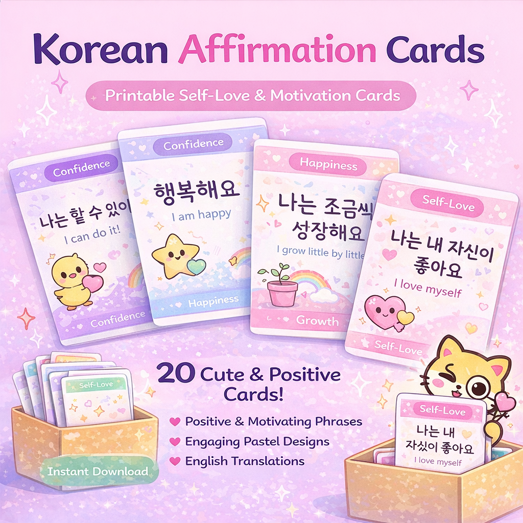Korean Positive Affirmation Cards – Self Love & Motivation (Printable)