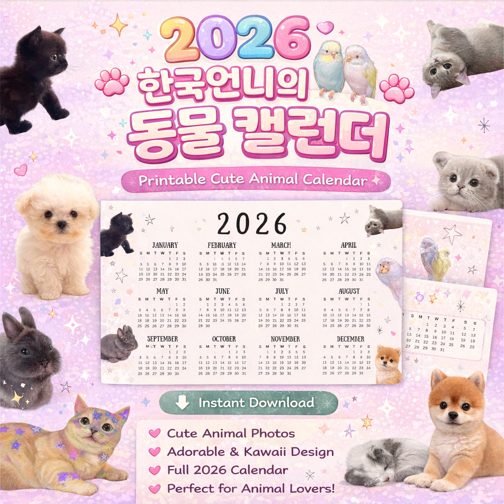 2026 Animal Family Digital Calendar