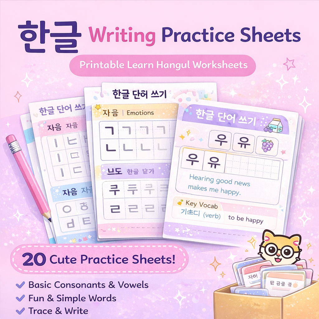 Learn Hangul Writing – Trace & Practice Worksheets (Printable)