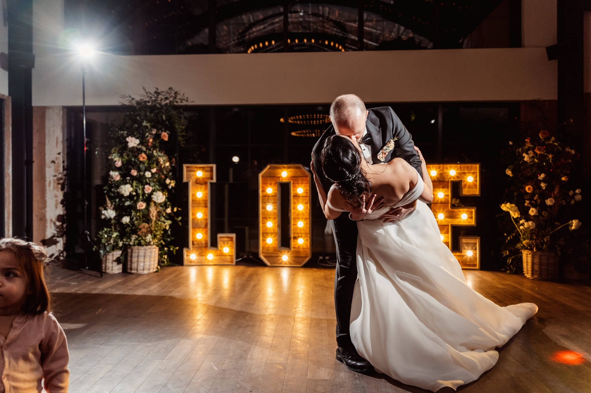 First dance love letters and flower arch at Foxtail Barns