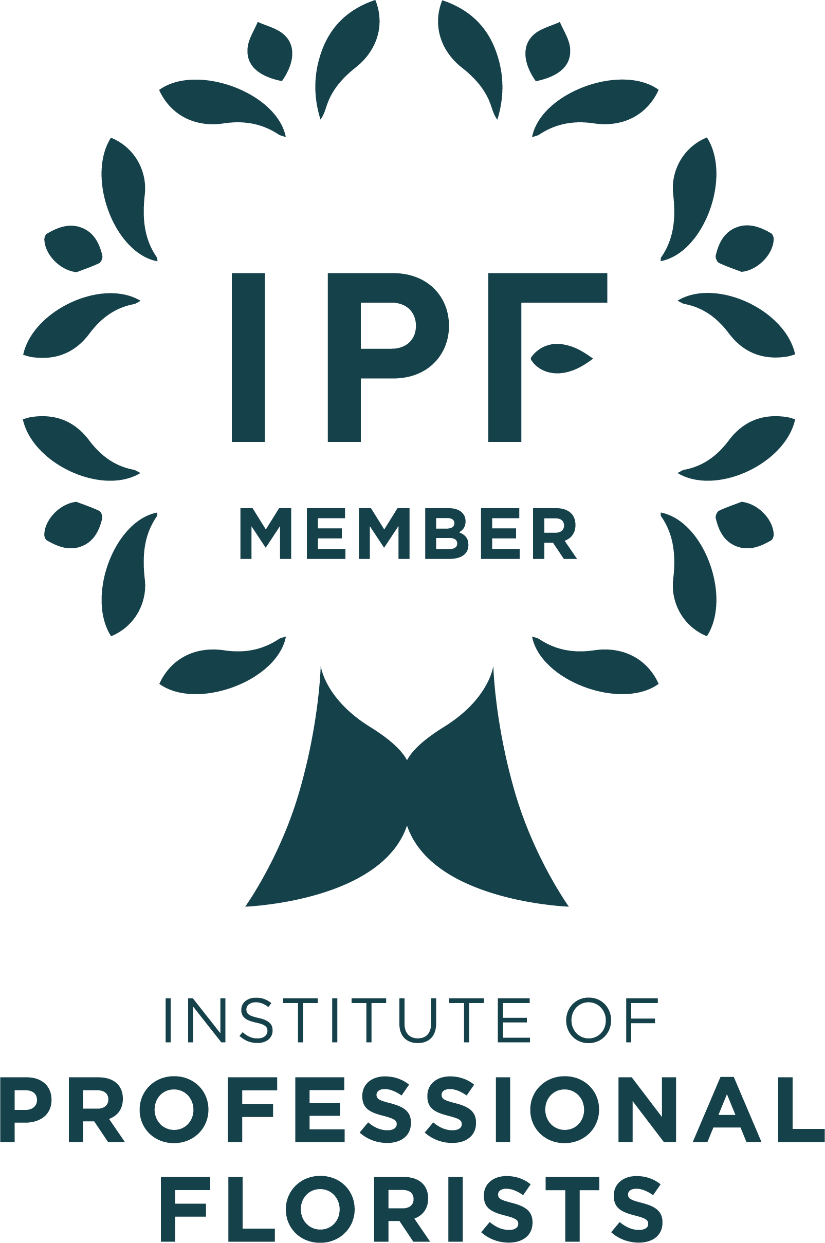 Logo of the Institute of Professional Florists featuring a stylized flower with a ribbon, and text that reads 'IPF Member' and 'Institute of Professional Florists'.