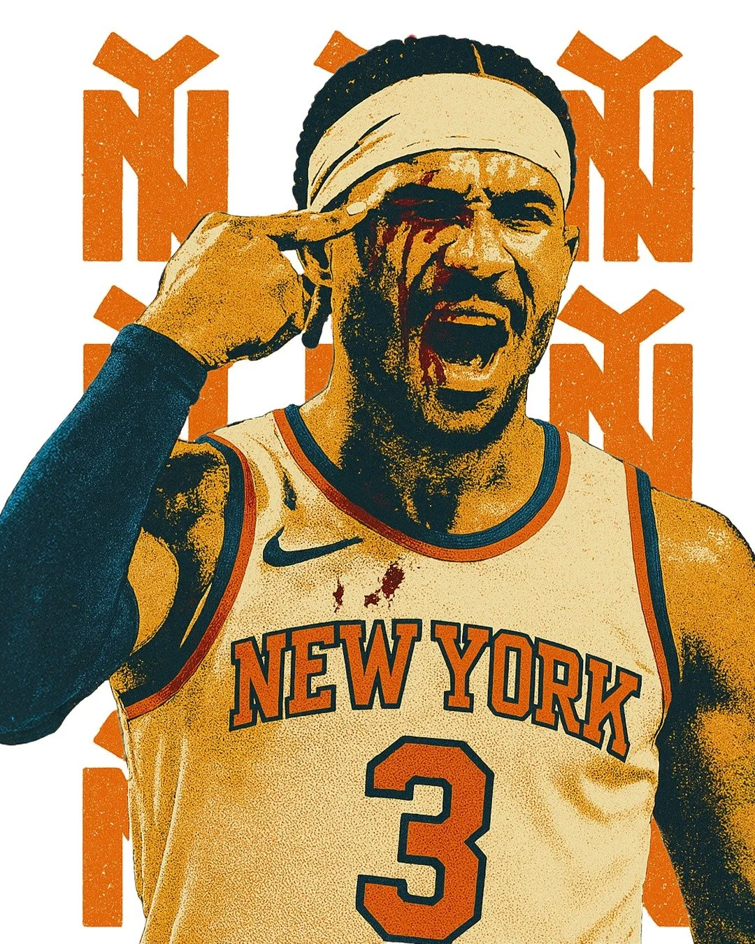 Three fingers up. Blood on the brow. Knicks orange in the background.
Josh Hart doesn&rsquo;t skip plays. Doesn&rsquo;t skip rebounds. Doesn&rsquo;t skip a minute even when he probably should. The kind of player every coach prays for and every oppone