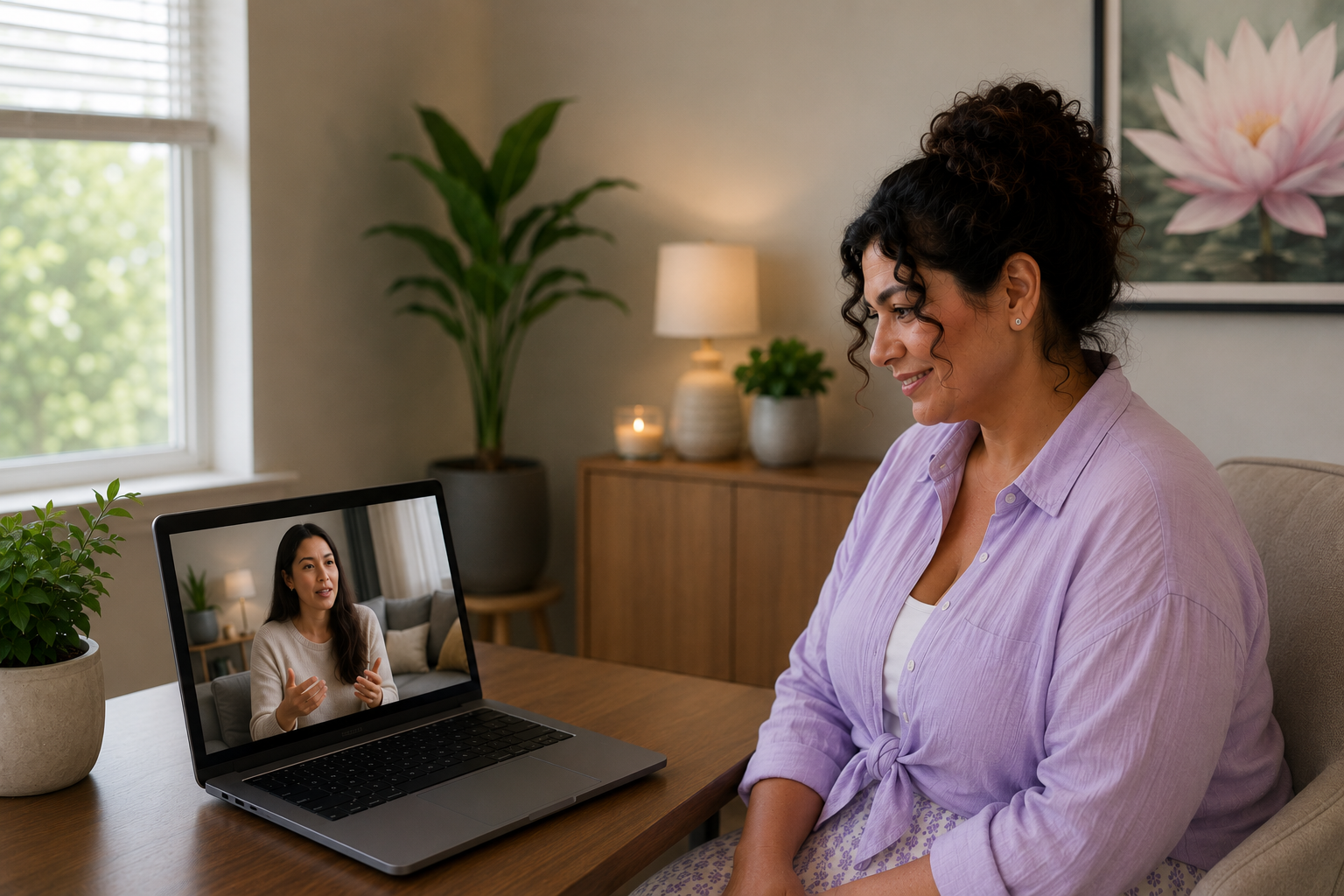 Jennifer L. Hillier, MA, LPC-S, providing an online therapy session for a client healing attachment wounds and unhealthy relationship patterns.