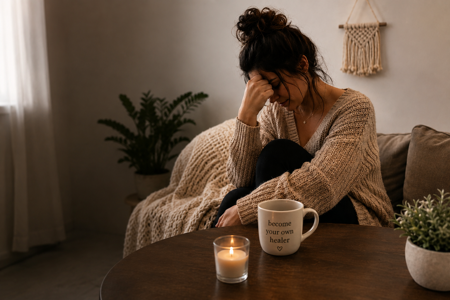 Woman experiencing the emotional and physical pain of trauma bond withdrawal while beginning the healing process after an emotionally abusive relationship.