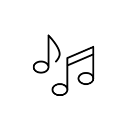Icon with two musical notes inside a white circle on a black background.