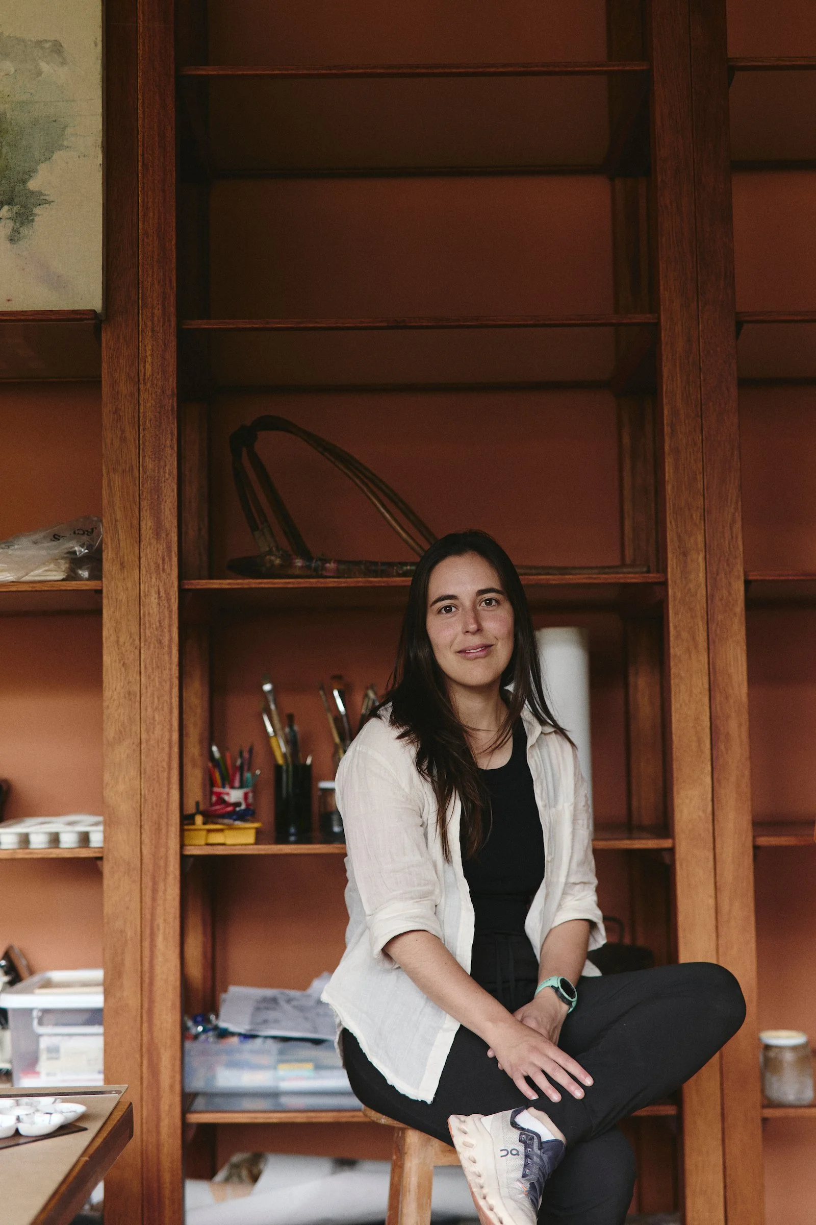 Portrait of Peruvian artist Lucia Lambarri in her studio at Hacienda Huayoccari, a private Sacred Valley estate featured by luxury Peru DMC WhereNext Travel.