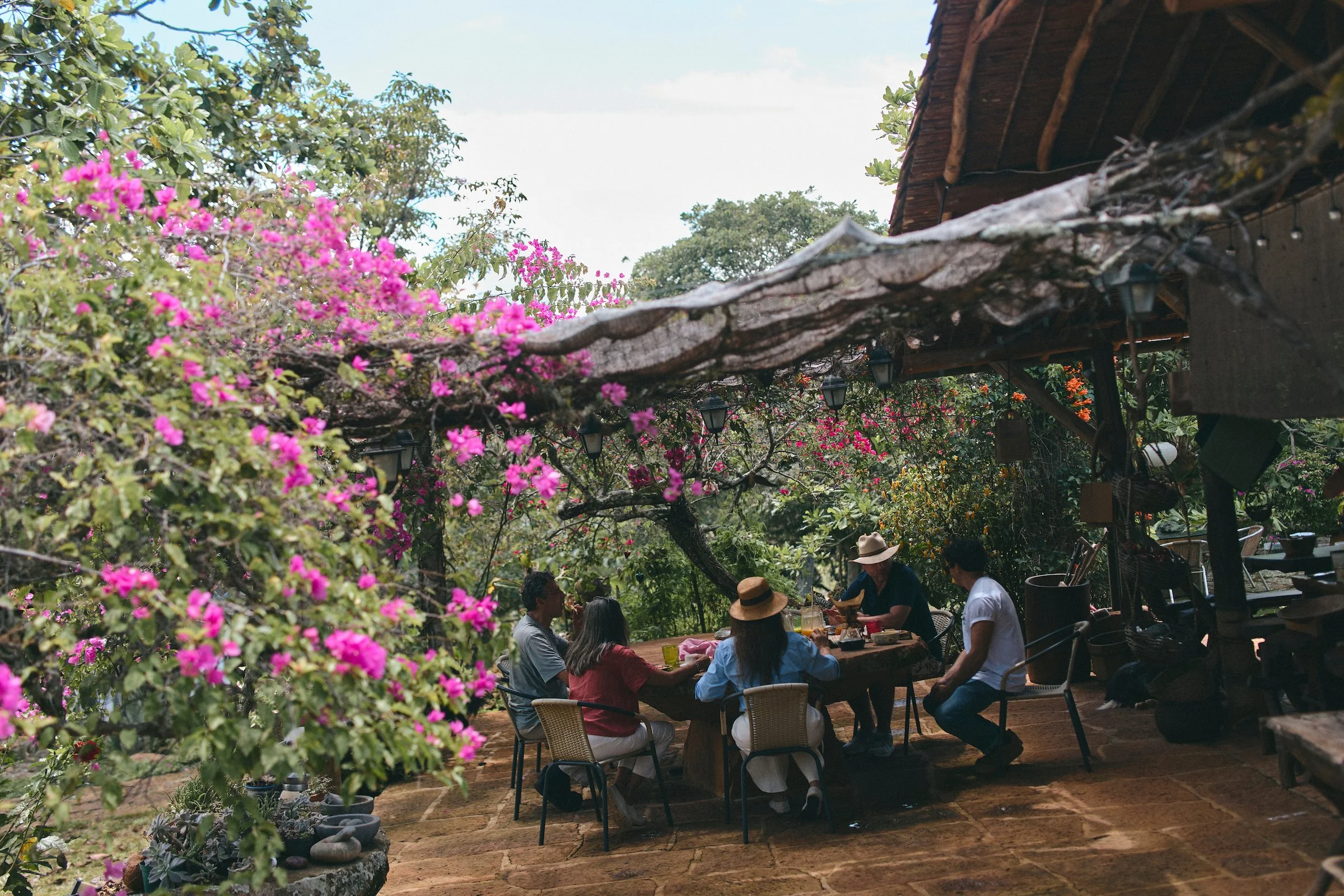 Guests share lunch and finca-grown coffee with the family at Alfania Coffee Farm outside Barichara.