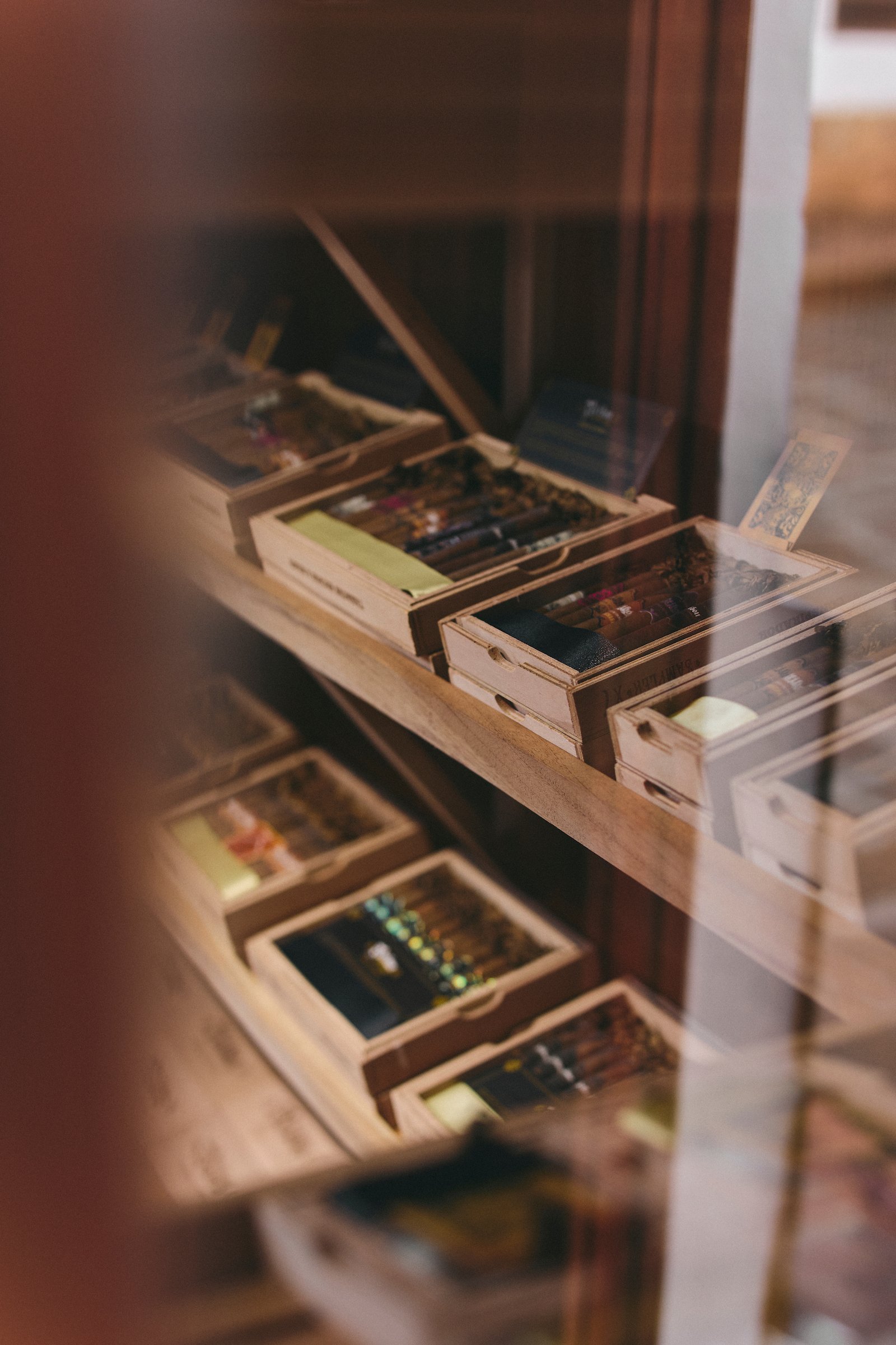 Wooden humidor filled with Bribón cigars inside the factory in Barichara, Colombia.