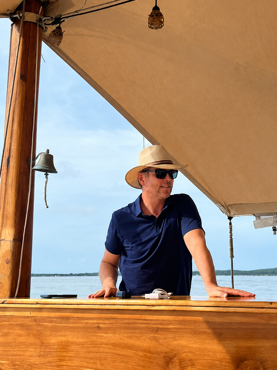 Gregg Bleakney CEO and Founder of WhereNext Travel inspecting a catamaran near Cartagena.