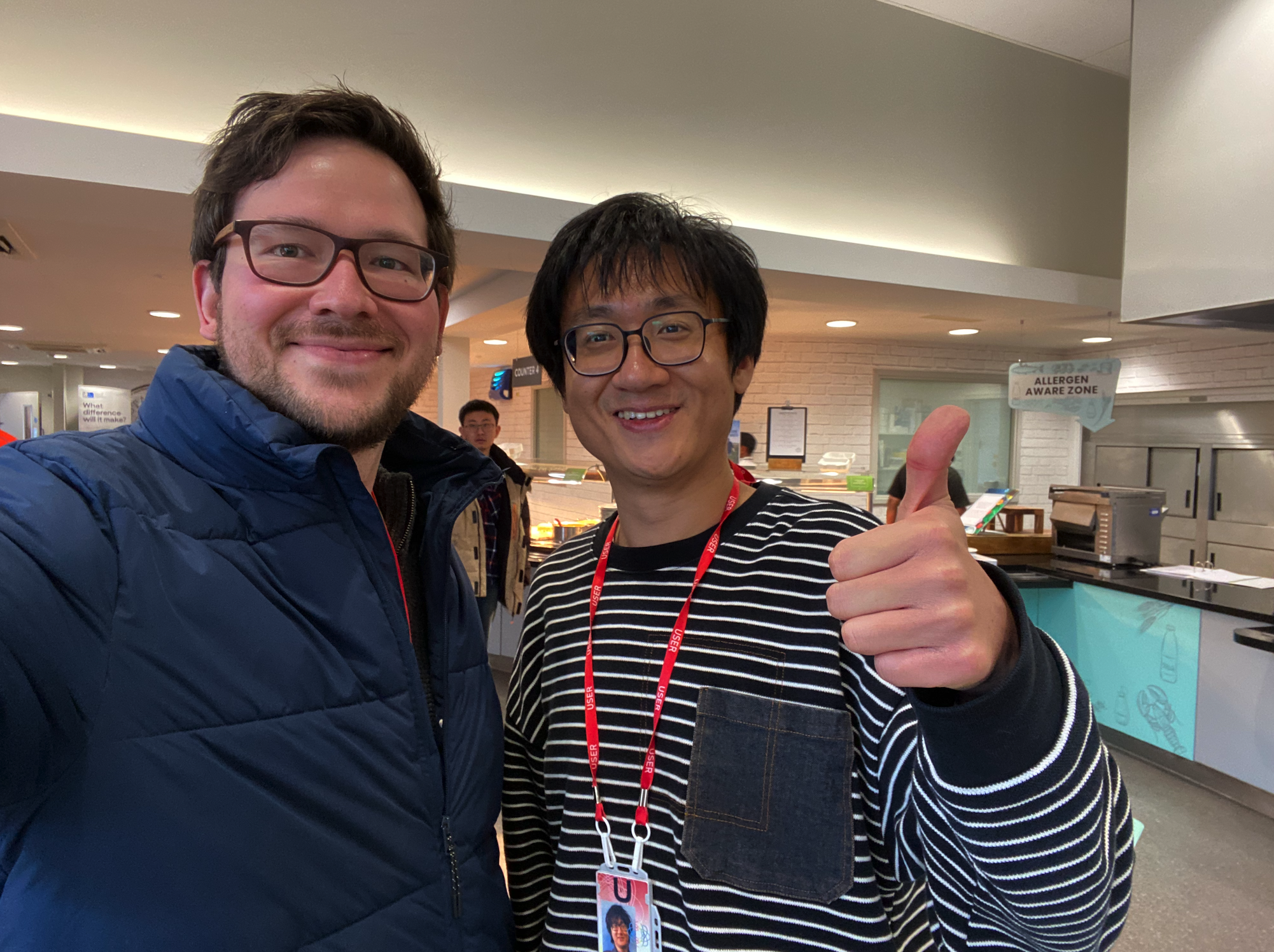  Now that Covid-19 restrictions have abated, the canteen of the Rutherford Appleton Laboratory has again become a place where you run into old friends and collaborators, like  Prof. Shilei Zhang  from ShanghaiTech University. 
