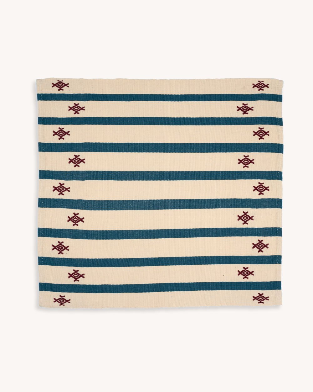 Handwoven navy and cream stripe napkin. Zero waste technique.- made in Mexico