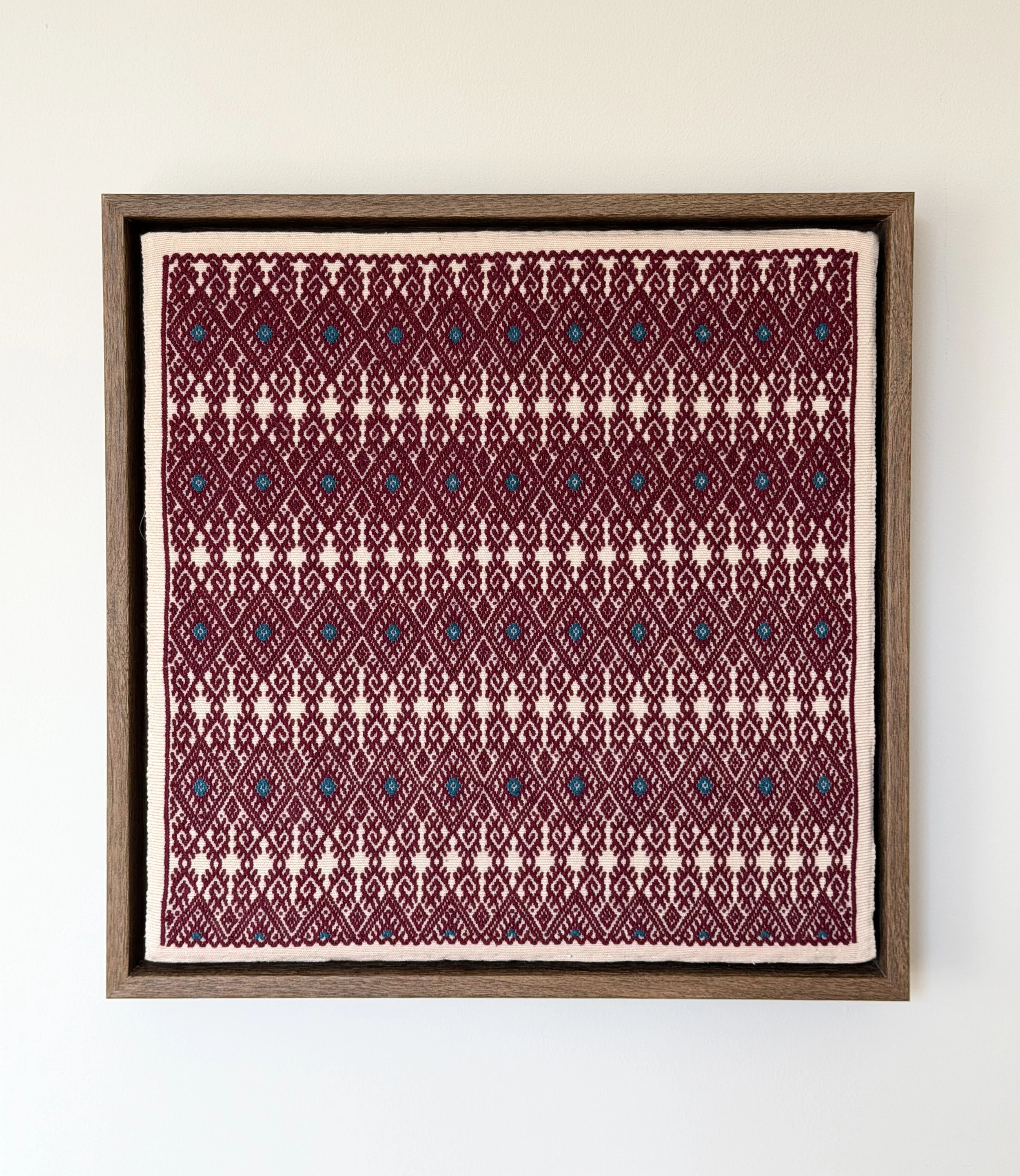 Portal Brocade Framed Textile | Burgundy & Ivory
