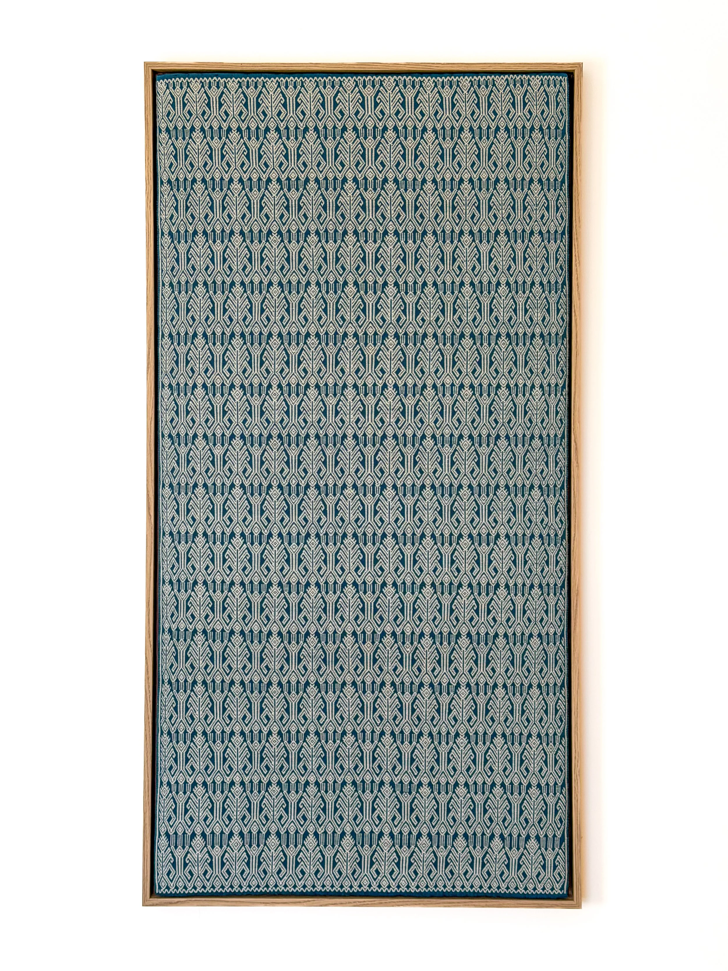 Chak Brocade Framed Textile – Petrol Blue & Ivory