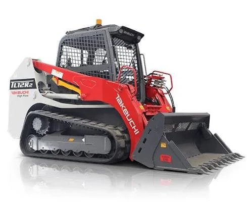Takeuchi TL12R2 track loader front facing white background