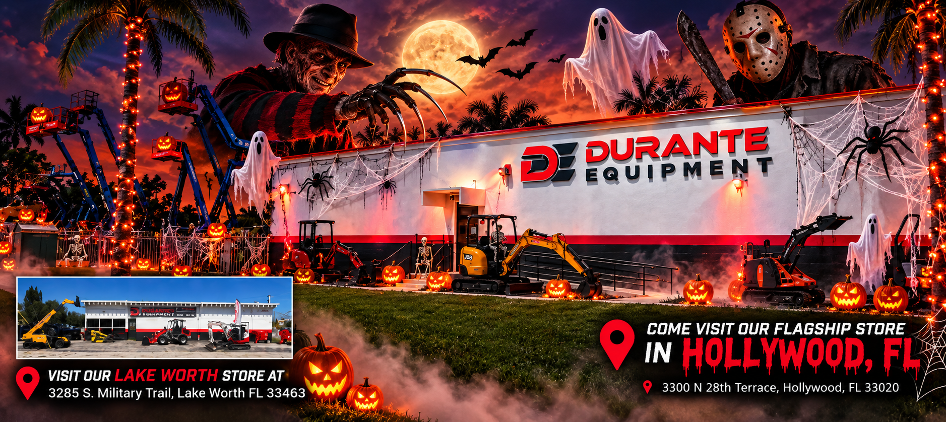 Durante Equipment Hollywood and Lake Worth Locations with halloween decorations