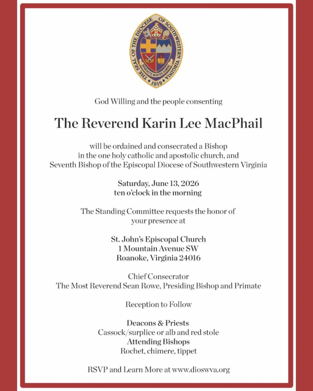 Registration for the Ordination and Consecration of Bishop-Elect Karin MacPhail
