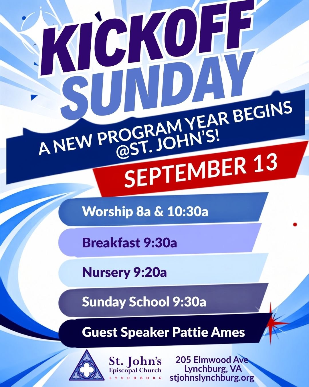 September 13: Kickoff Sunday at St. John’s Lynchburg