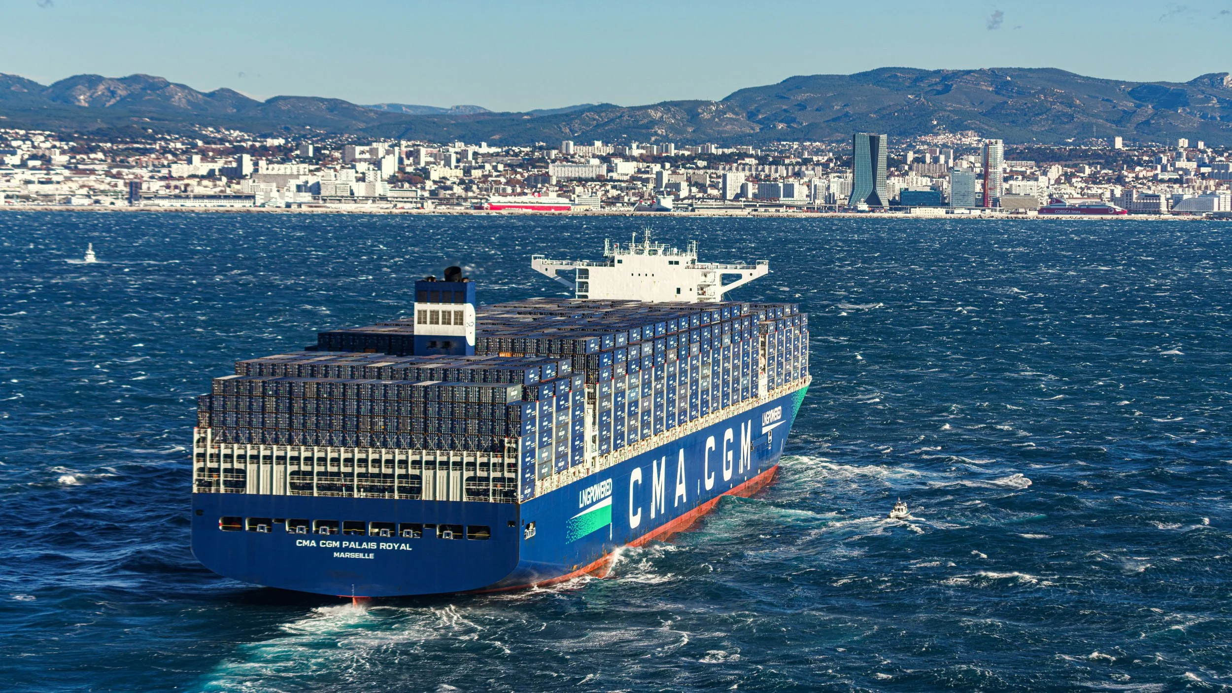 CMA CGM PALAIS ROYAL, a 23,000 TEU LNG-powered containership sailing under the French flag.   Credit: CMA CGM