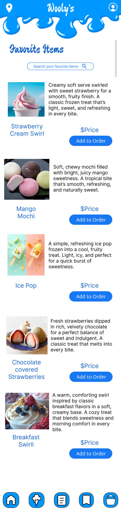 Favorite Items Page