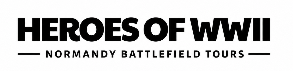 Text reading 'Heroes of WWII Normandy Battlefield Tours' with bold, black font on a white background.