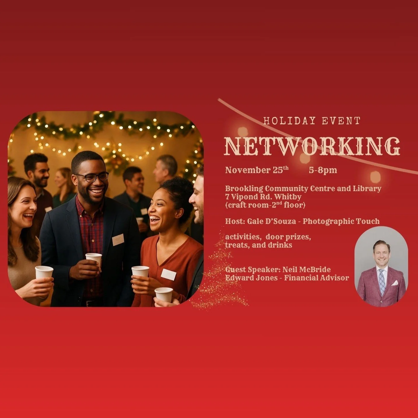 COMING UP - Holiday Networking Event in Brooklin&ndash; November 25th! 5-8pm.

Join me for an evening filled with connection, laughter, and a touch of festive cheer! We are meeting at the Brooklin Community Centre and Library (Craft Room) between 5-8