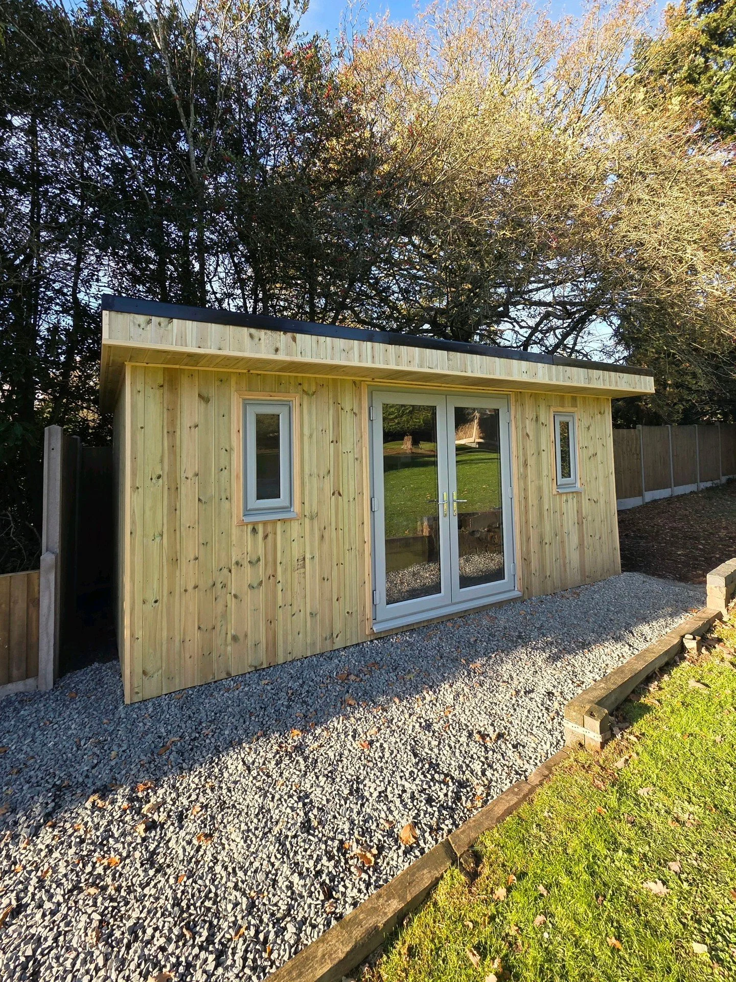 A few extra photos of this 5m x 3m insulated garden room we installed last autumn for a client in Hawkes End, Coventry. 

Clad with treated tounge and groove timber, wall + ceiling insulation, plastered finish and fitted with a rubber roof system. 


