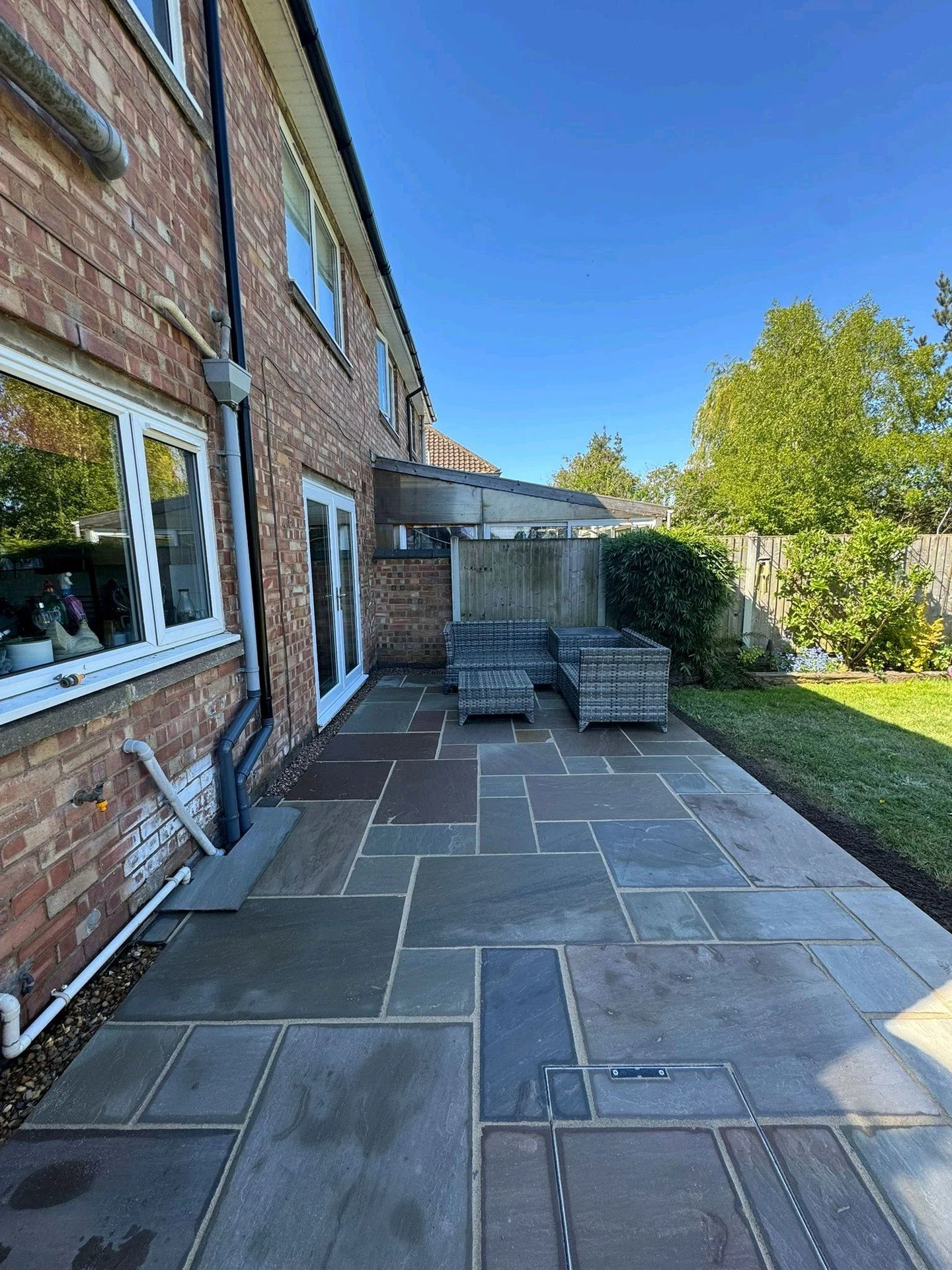 We completed a small patio install for a customer in Burbage last week. 

33sqm of Raj Blend Indian sandstone, with 150mm gravel strip along the house edge and pointed up in buff.

A huge transformation to the space making it more usable for the cust