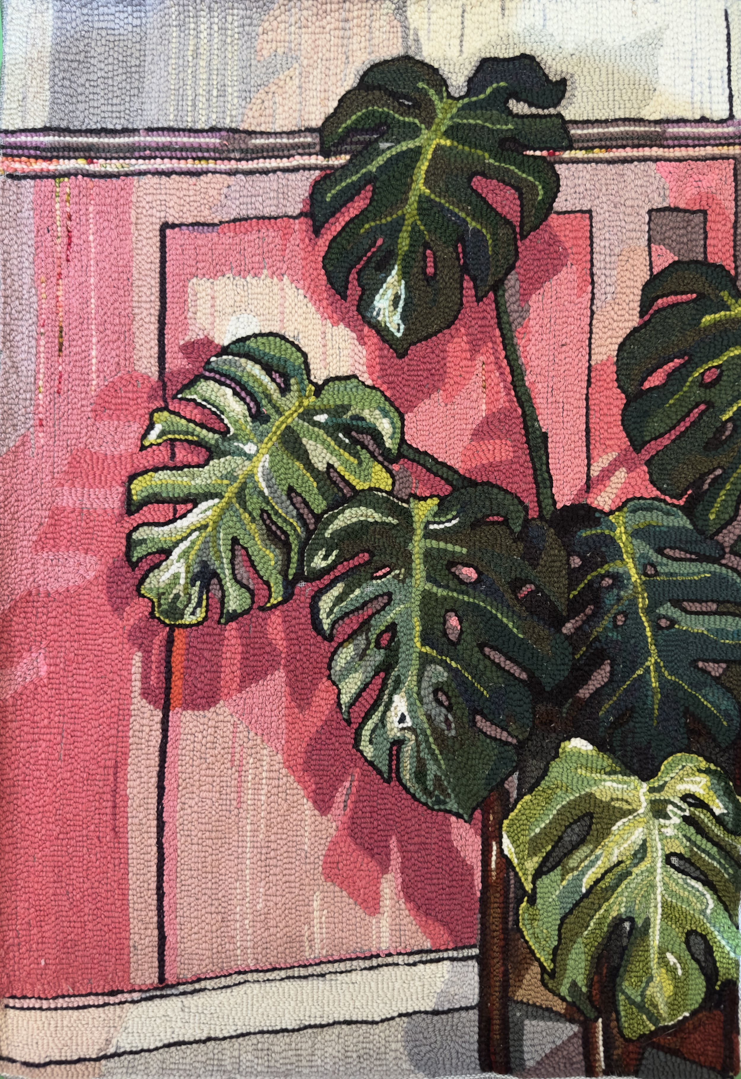 "Settling in (monstera in the kitchen)" - looped wall hanging
