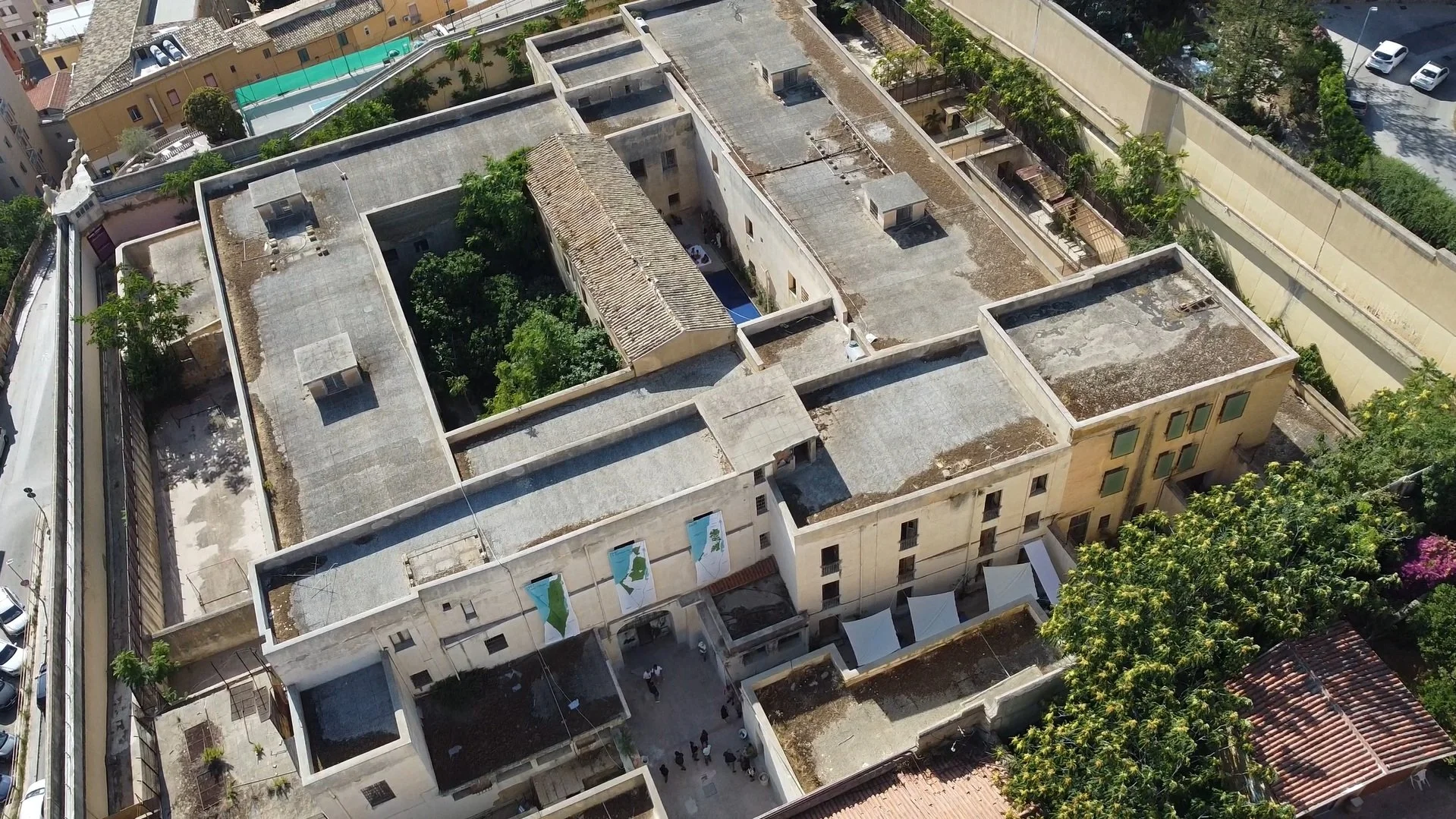 Aerial view of the former San Vito Prison in Agrigento, home to FARM Cultural Park.