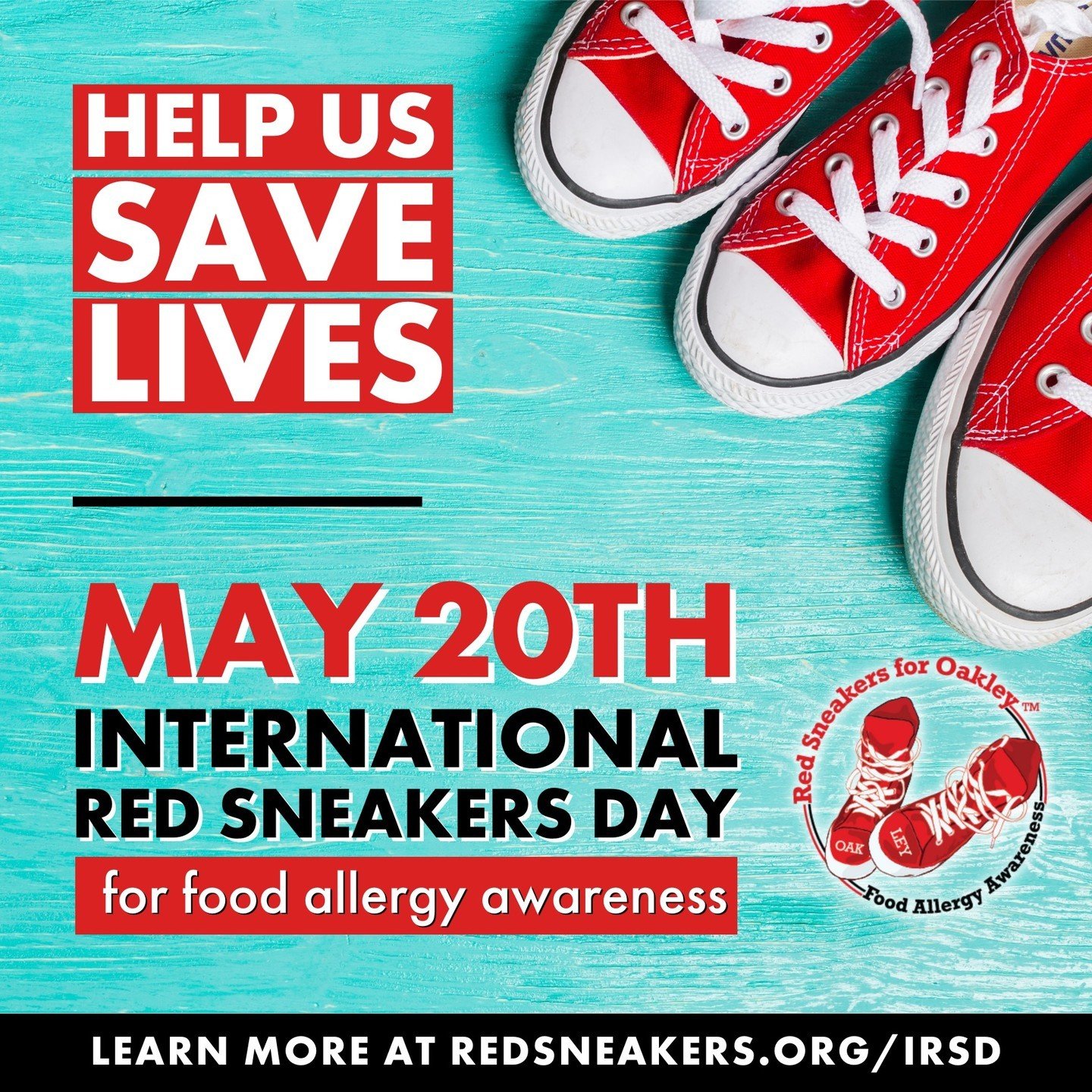 🚨 PLEASE READ! May 20th is International Red Sneakers Day; a day to spread awareness about food allergies worldwide!

How can you get involved? It&rsquo;s EASY!👇👇

On May 20th, post a photo/video of yourself wearing red sneakers (or anything red!)