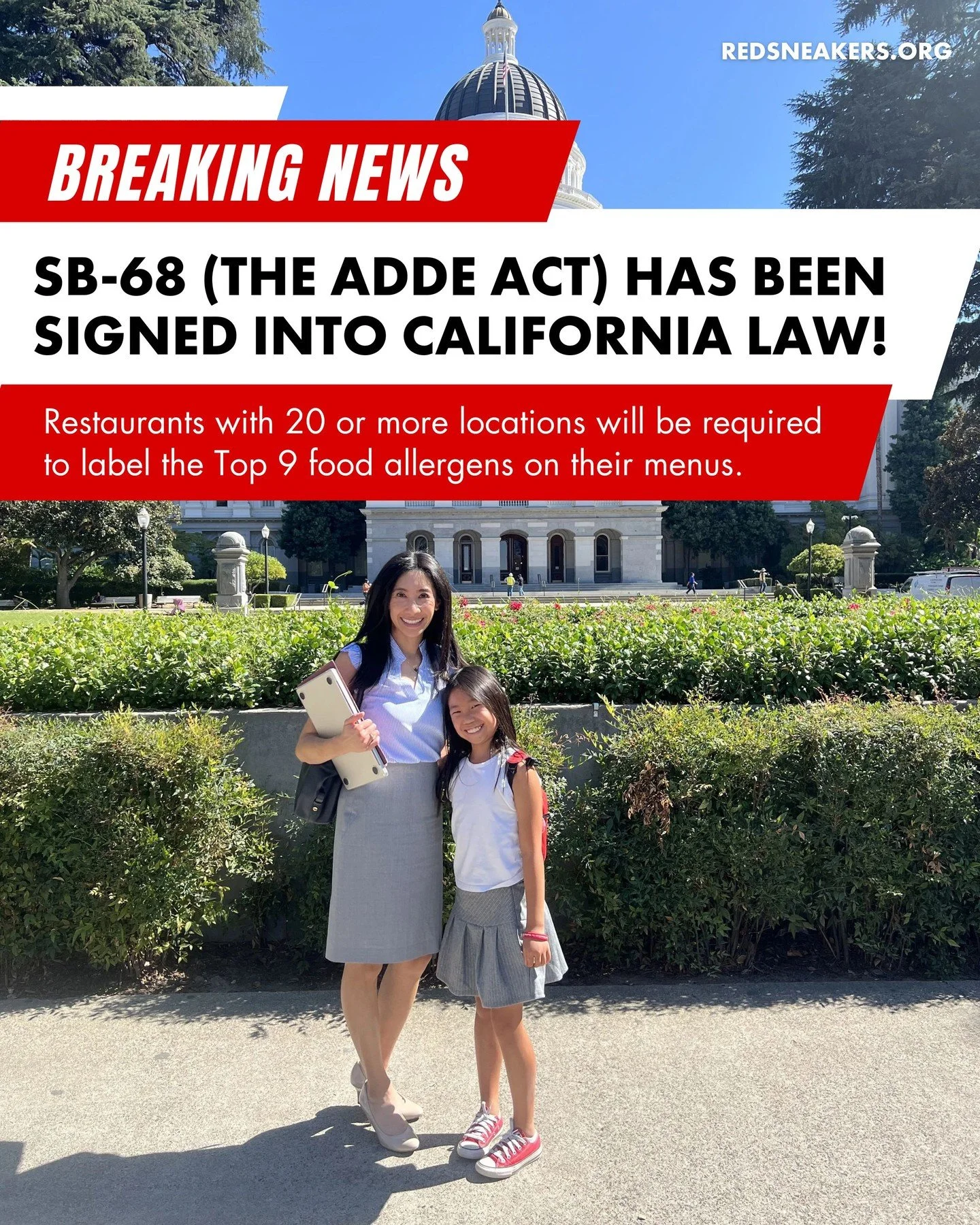 🚨 Groundbreaking progress in California! SB 68 (The ADDE Bill) has been signed into California law!

We&rsquo;re so proud of Red Sneaker Ambassador Addie and her mom Robyn, whose passion and advocacy helped make this moment possible. ❤️ Your voices 