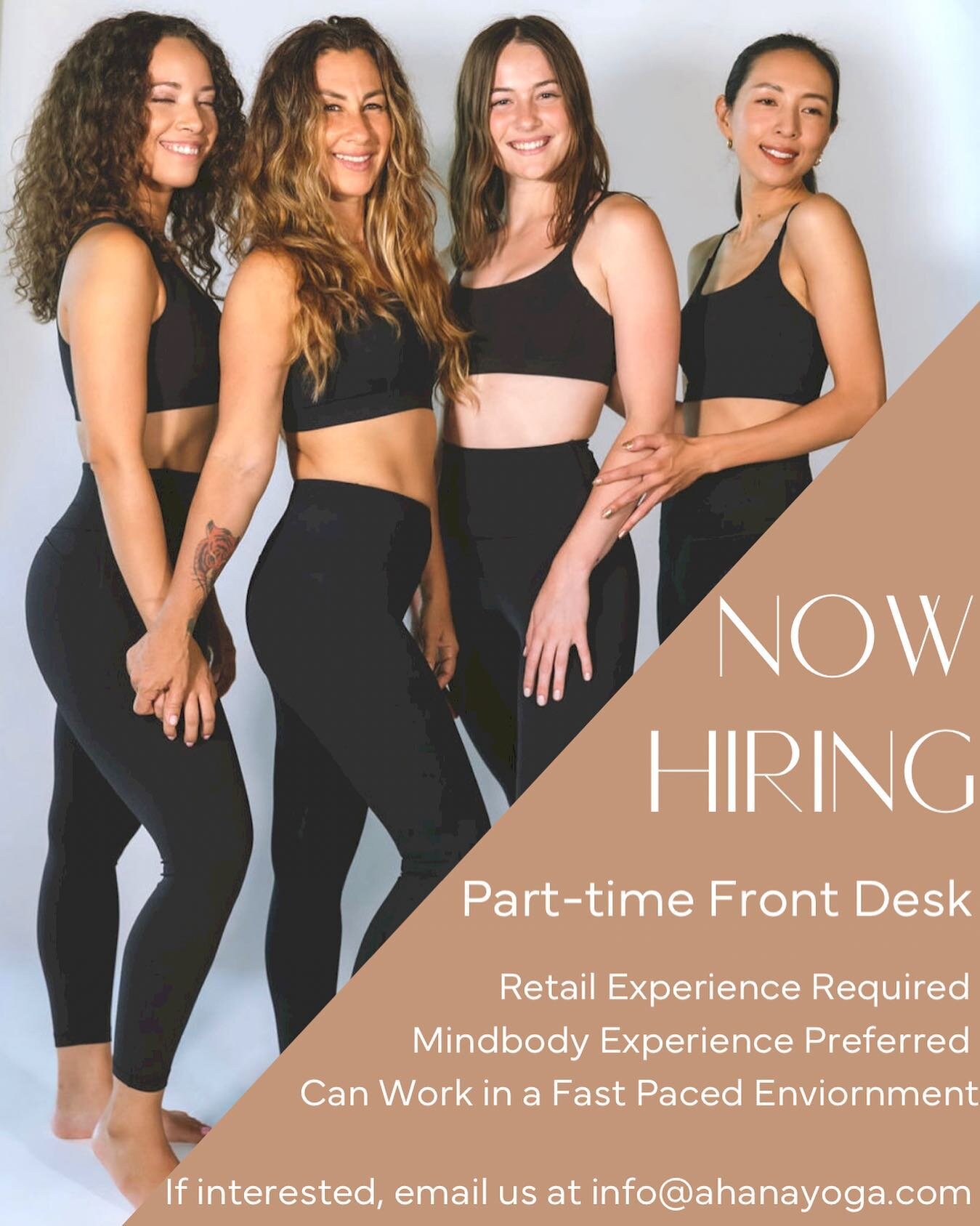 We are now hiring!🔥 Join our fam. 

We are looking for an ambitious and friendly individual to join our team at the front desk! 

Email us at info@ahanayoga.com if interested.

#frontdesk #nowhiring #miami #miamijobs #miamijobopening #miamiyoga #yog