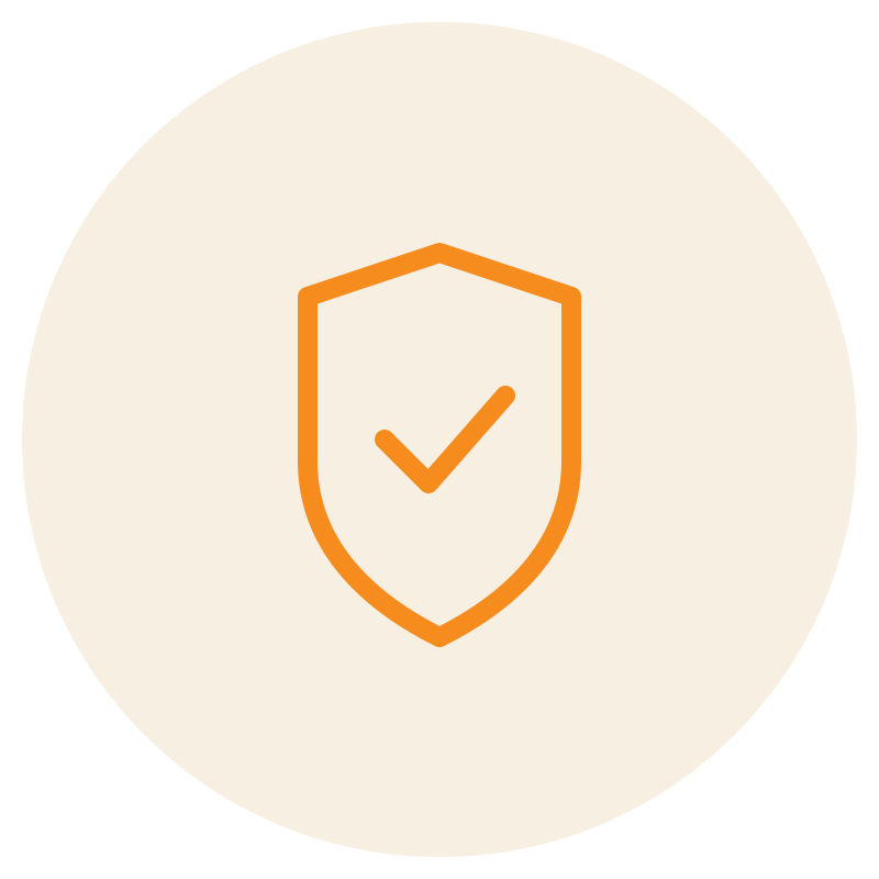 An icon of a shield with a checkmark inside, representing security or protection.