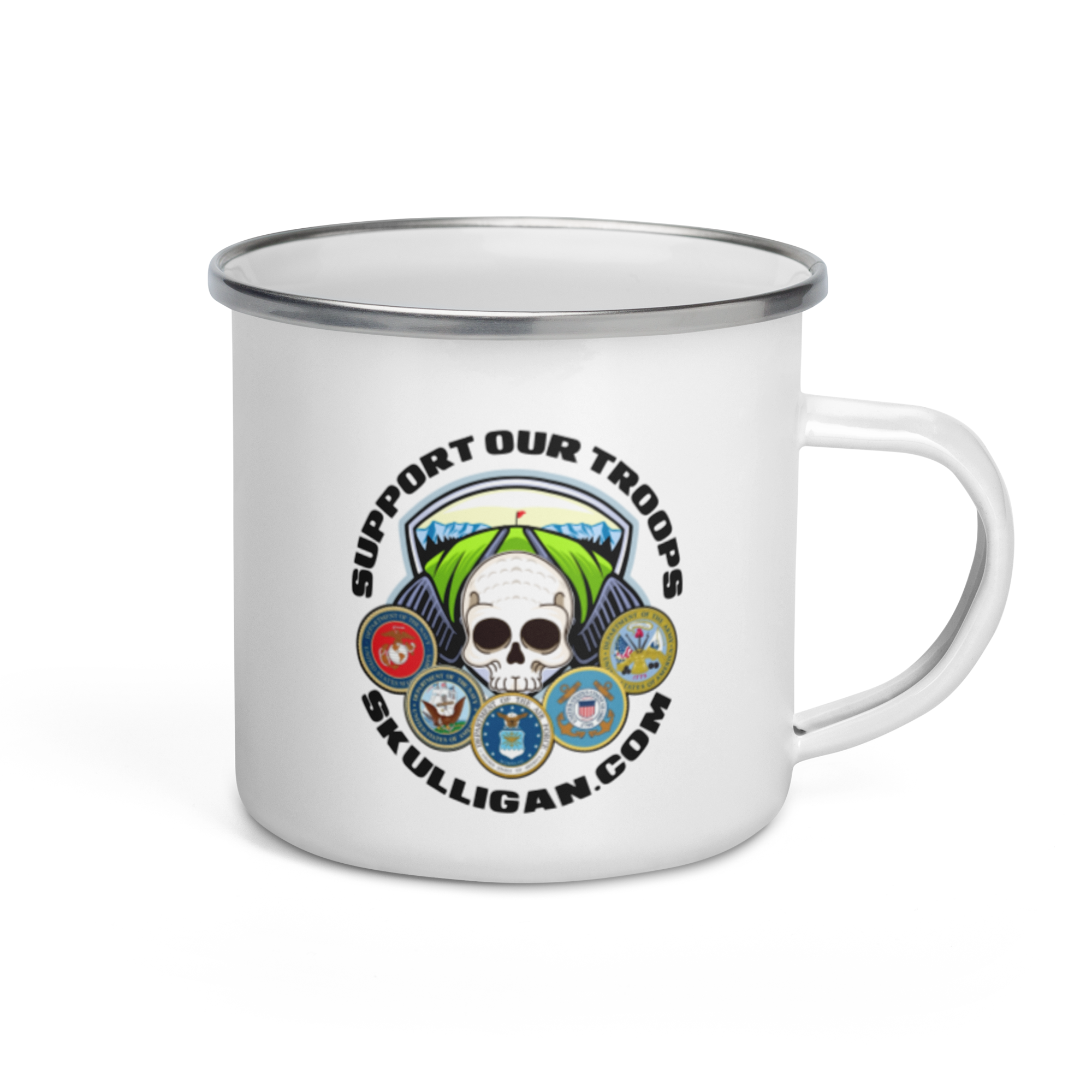 Support our Troops All Logos Enamel Mug