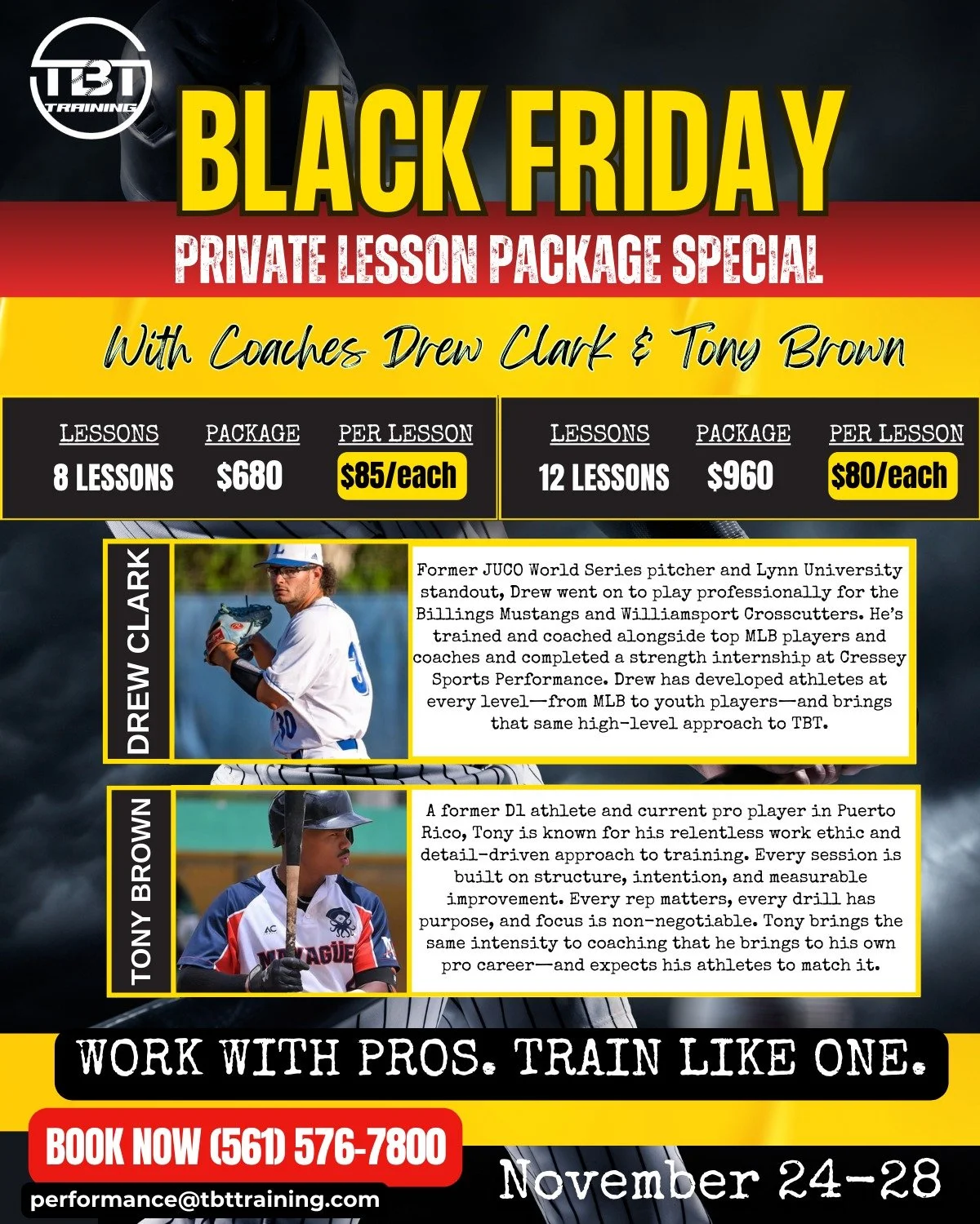 BLACK FRIDAY DEALS ARE LIVE ALL WEEK 🚨

Lock in elite training with high-level instructors Tony Brown and Drew Clark at our lowest rates of the year.

🔥 8 private lessons for $680
($85 each &mdash; 15% savings)

🔥 12 private lessons for $960
($80 