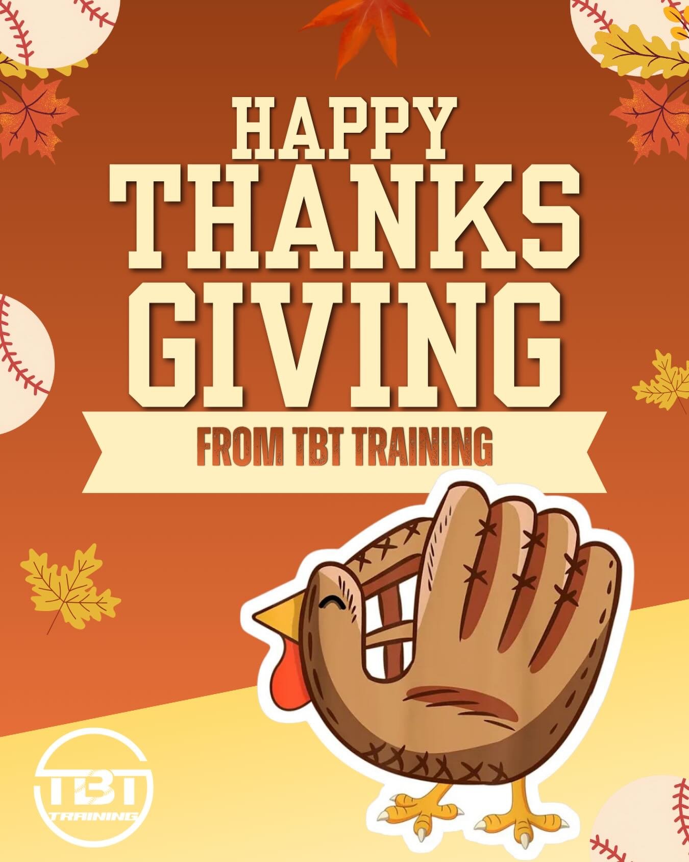 This season, we&rsquo;re extra thankful for our baseball community&mdash;from our trainers and coaches to players and families! Wishing everyone a Happy Thanksgiving from TBT! 🍁🧡⚾