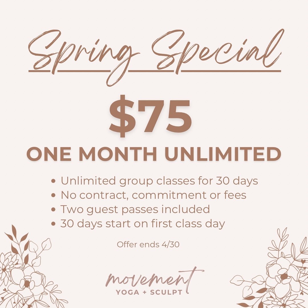 Spring into wellness with this special deal! Enjoy 30 days of unlimited classes for just $75! 🤩 Snag this deal now and start whenever you&rsquo;re ready - your one month kicks off on your first class day. Grab yours at the link in our bio ✨ #letyoga