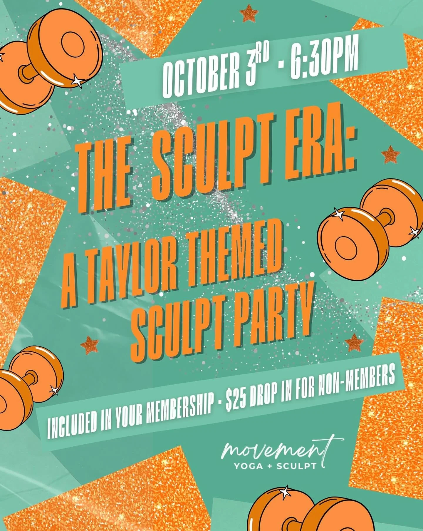 ✨ Tomorrow&rsquo;s the night! Just a few spots left to sweat it out to Taylor&rsquo;s hits + enjoy themed snacks + sips after! 💎 snag your spot today!

Included in memberships &bull; $25 drop-in for non-members