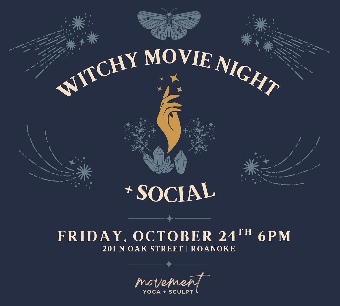 Call your best witches and grab your cozy blanket, it&rsquo;s time for our Witchy Movie Night + Social! 🔮✨💫

We&rsquo;re showing&nbsp;Practical Magic&nbsp;under the stars with handcrafted cocktails, tarot readings, and all the cozy fall vibes. Your