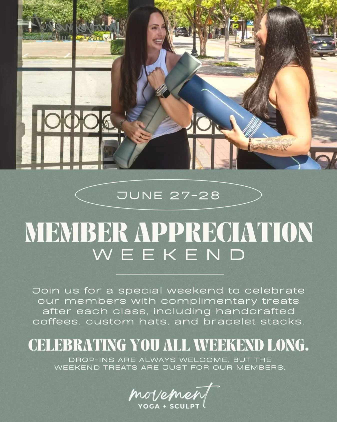 Join us for a special weekend celebrating the members who make our community so special! Each class will include a complimentary treat for current members, including hand-crafted coffee from @levscoffeecorner, custom trucker hats with @chainreactionb