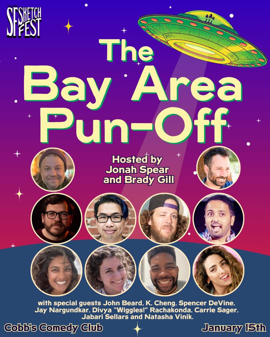 A woman with long hair looking up at the night sky with stars and the moon, standing on a balcony, across from a man with short curly hair, arms crossed, looking into the bright daytime sky.