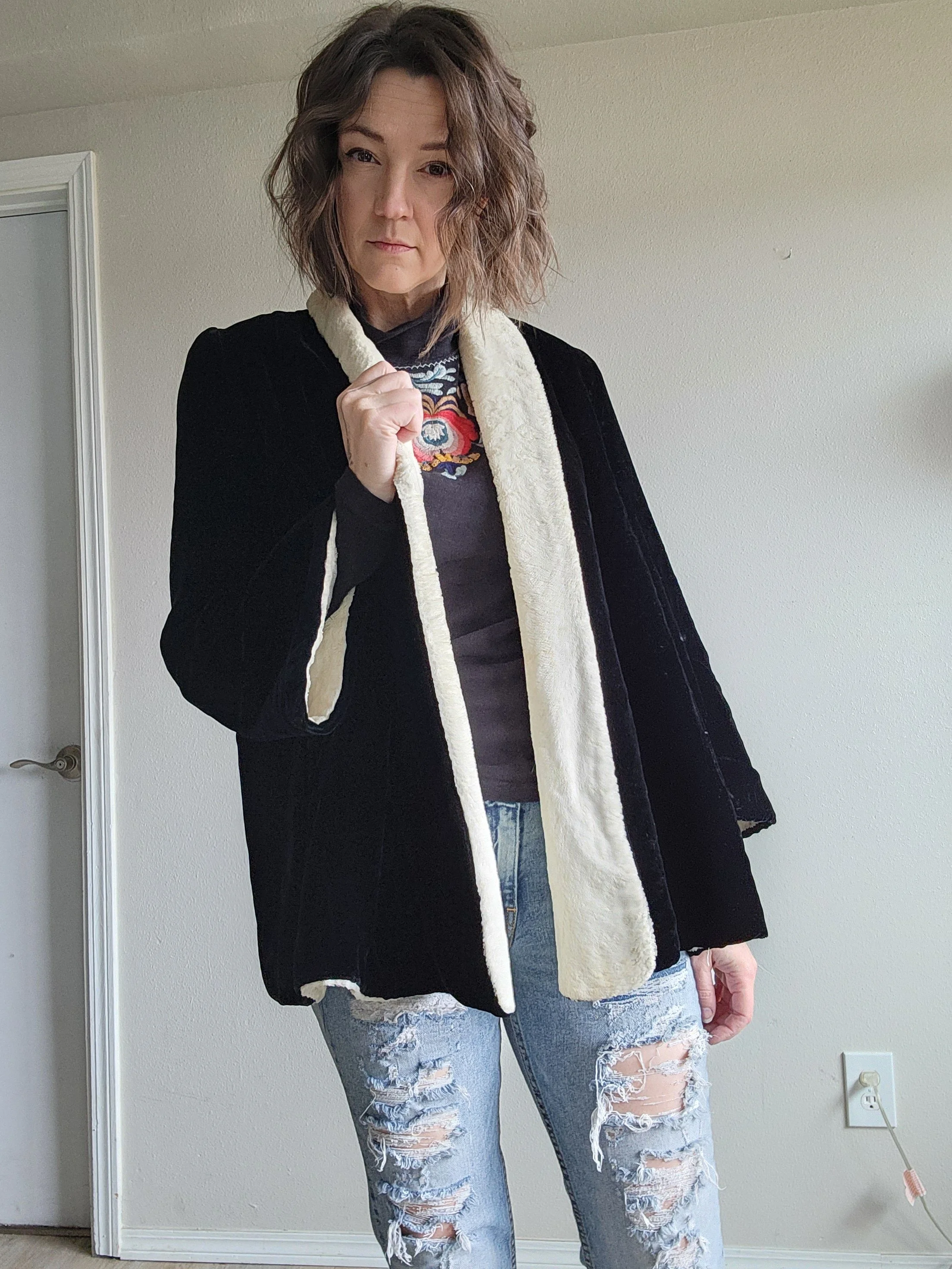 Vintage Velvet Fur Lined Coat